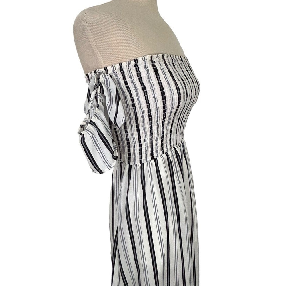 ALTAR'D STATE New Black White Stripe MAXI DRESS S Off Shoulder Smocked  preppy - Picture 3 of 15